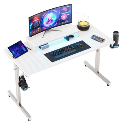 42 Inch LED Gaming Desk with Monitor Stand PC Computer Gamer Home Office Table in White