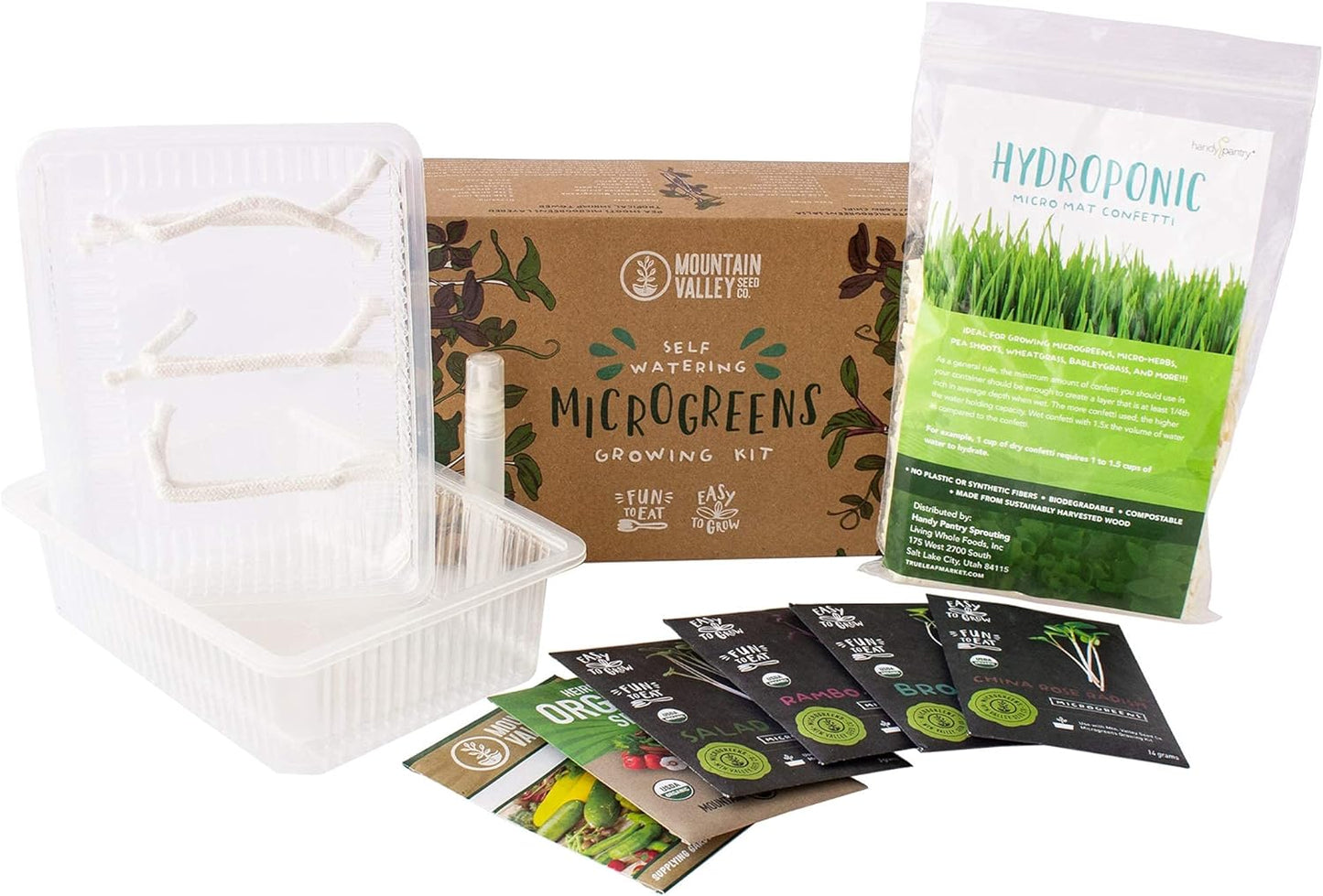 Self Watering Indoor Microgreens Kit - Complete Soil Microgreens Growing Kit for Vegetable Seeds & Herb Seeds - Black Sunflower Seeds, Pea Shoots Microgreen Seeds, Swiss Chard Seeds, & Cilantro Seeds