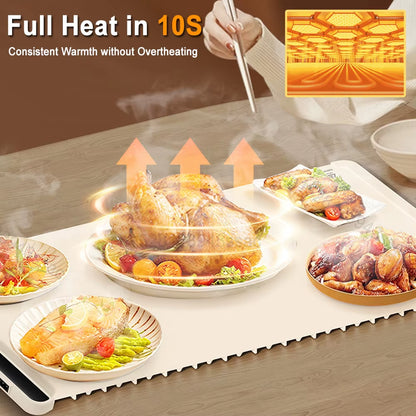 Electric Warming Tray Food Warmer Plate Foldable Portable Smart Food Fast Heating Mat Electric Warming Tray with 3 Tem Setting