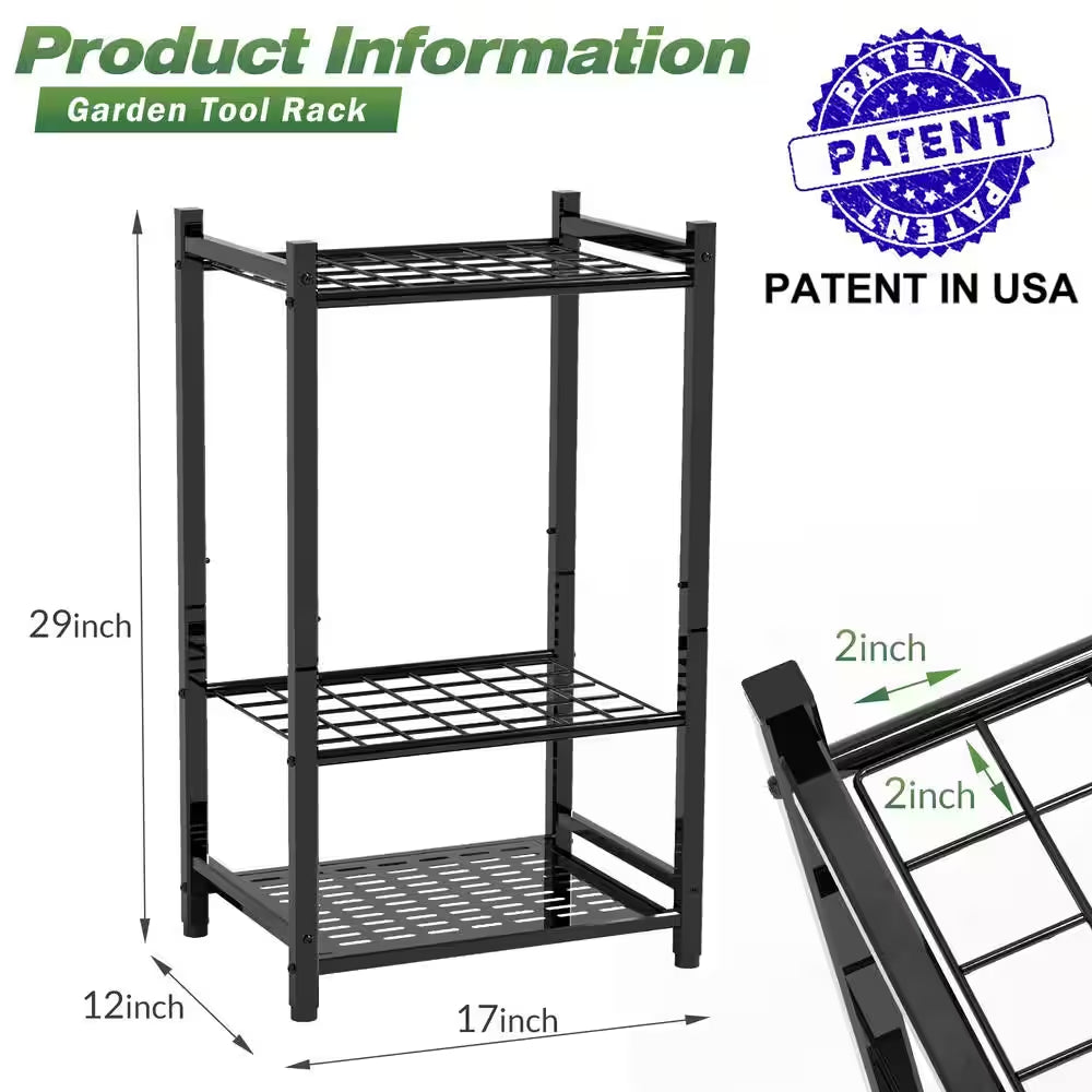 3-Tier Garden Tool Organizer for Garage Organization up to 35 Long-Handled Tools/Rakes/Brooms