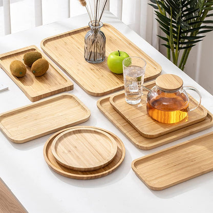 2-Pack Bamboo Plates Bamboo Tray,12 Inches Fruit Platters Snack Tray Party Dinner Plates Candy Tray