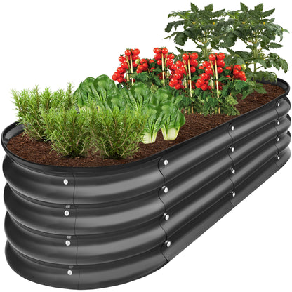 4X2X1Ft Outdoor Raised Metal Oval Garden Bed, Planter Box for Vegetables, Flowers - Wood Grain