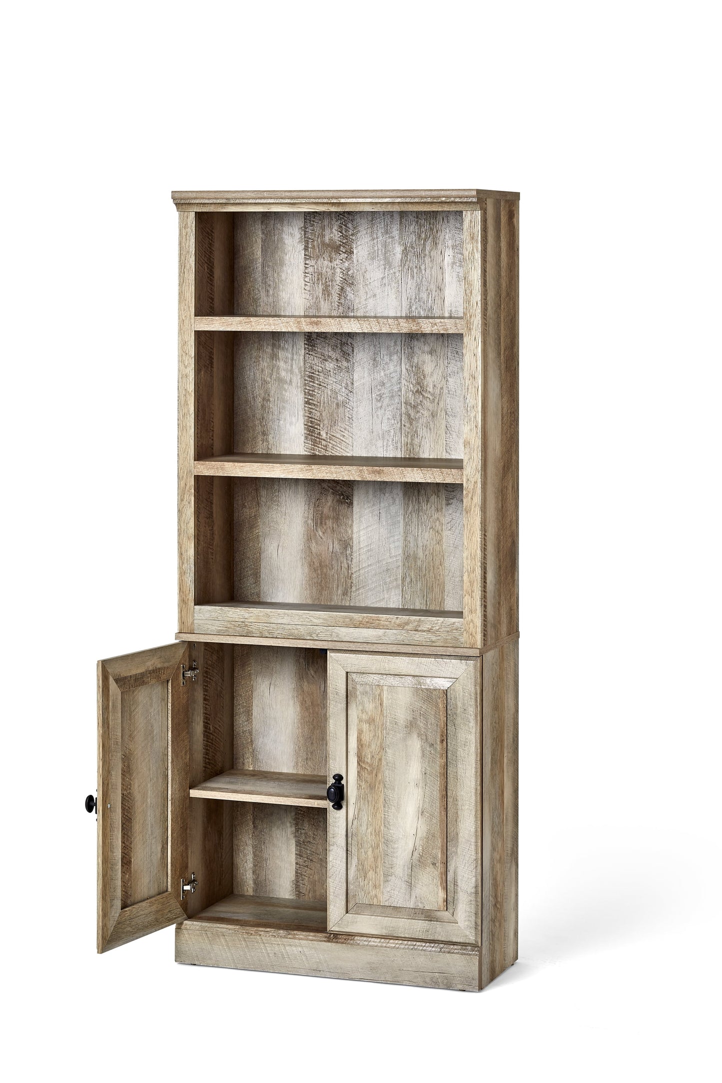 71" Crossmill 5 Shelf Bookcase with Doors, Weathered Wood Finish