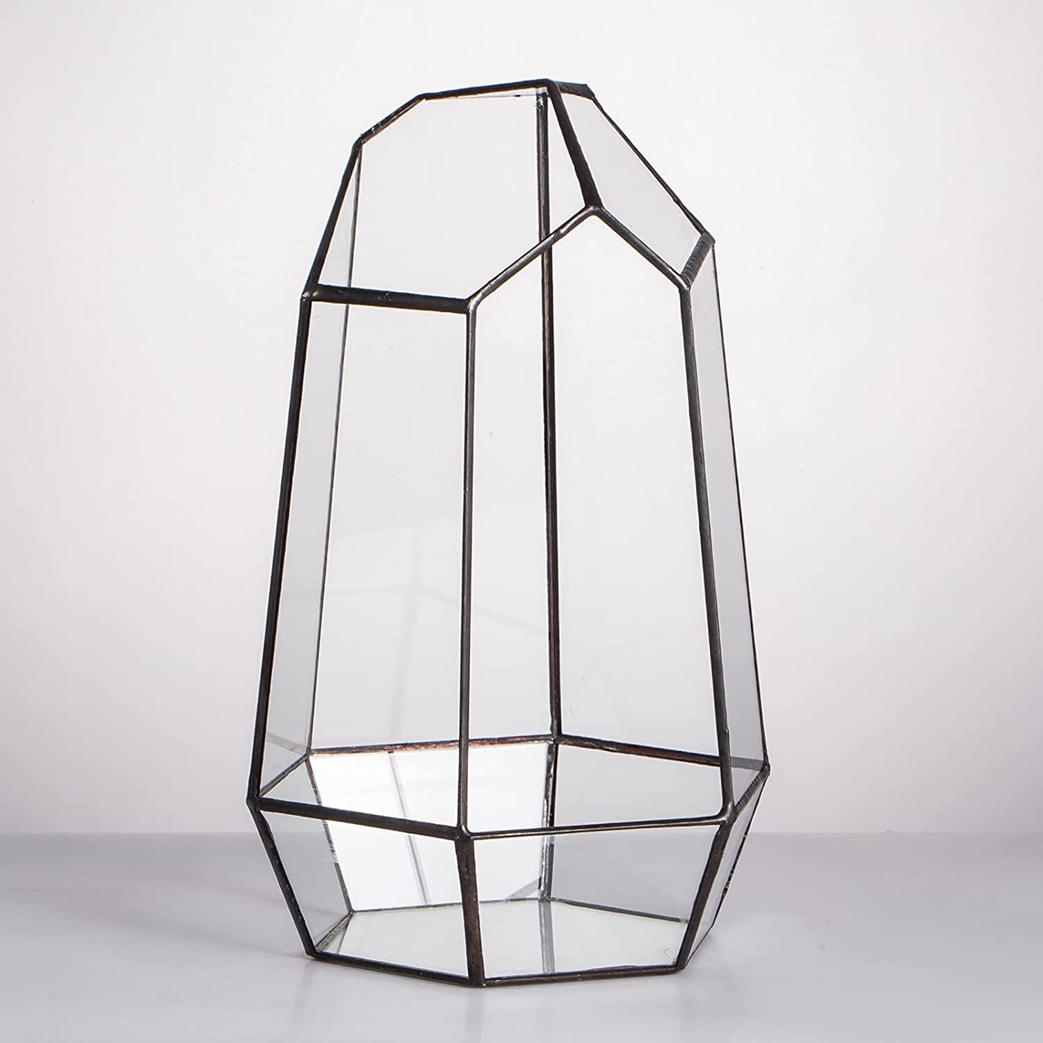 Geometric Plants Terrarium Planter - Glass Terrarium for Succulent, Cacti - 6.5X5.7X9.8 Inches - Indoor Tabletop Irregular Opened Container Pot for Home, Garden, Office Decor, Black (No Plants)