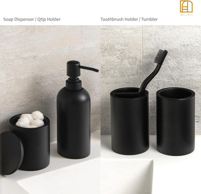 Premium Matte Black 4 Pcs Bathroom Accessory Set. Modern Decor Complete Bath Restroom Accessories Toothbrush Holder Set Juegos De Accesorios De Baño Essentials for Apartment House