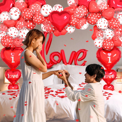 Valentines Day Balloons Kit - Heart Balloons Foil I Love You Balloons 500Pcs Rose Petals for Valentines Day Decorations