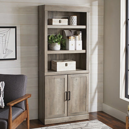 Glendale 5 Shelf Bookcase with Doors, Rustic Gray Finish