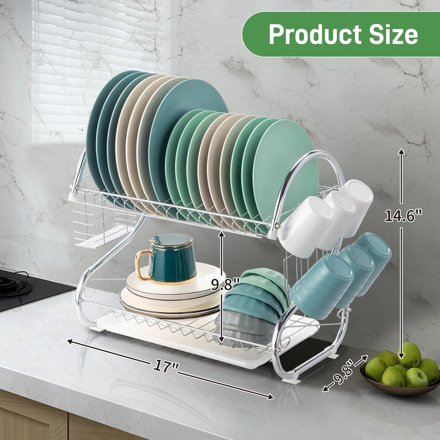 2-Tier Kitchen Dish Cup Drying Rack Bowl Rack Kitchen Sink Dish Drainer Set