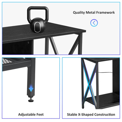 TV Stand for TV up to 65 Inches, TV Console Table with Led Lights & Power Outlets, Black