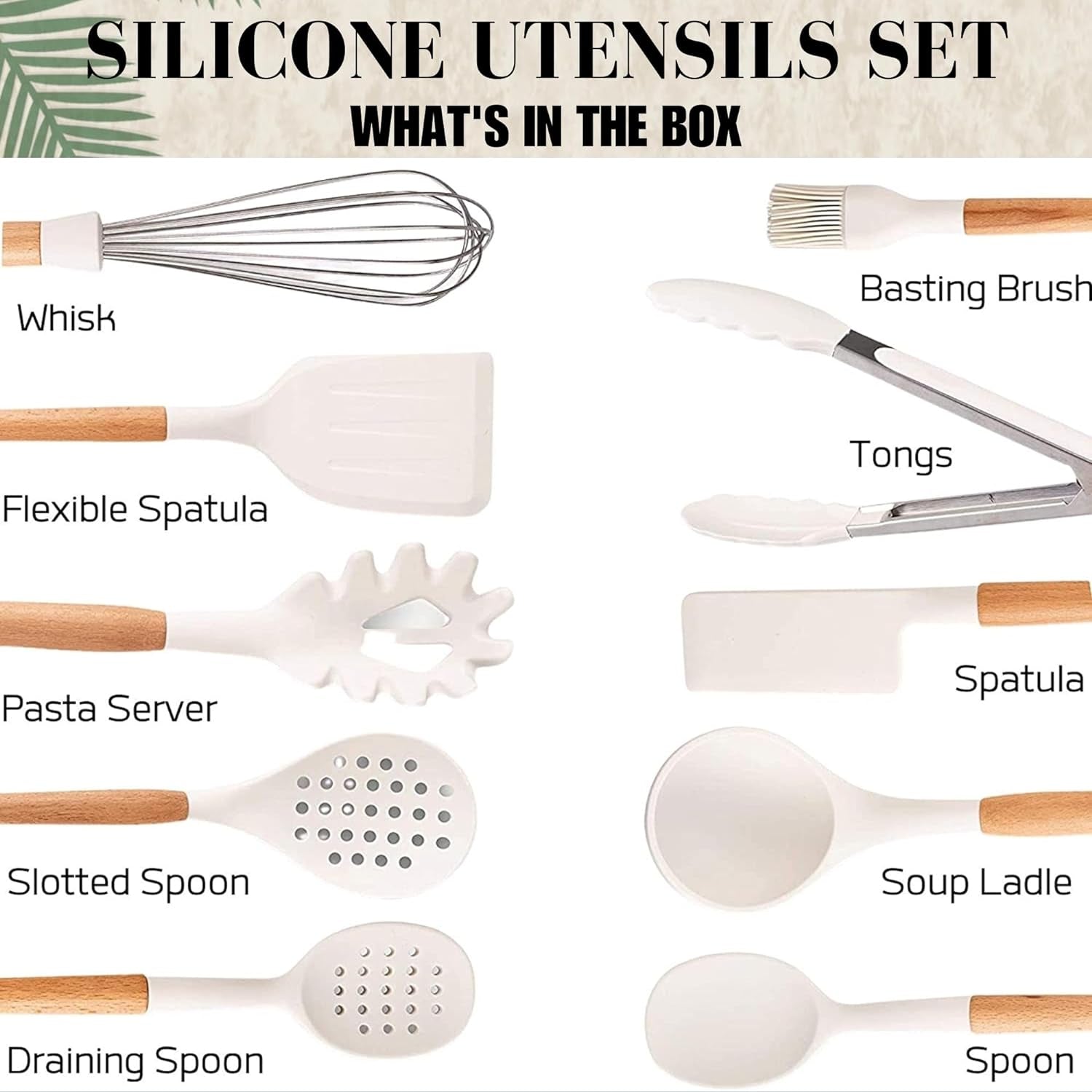 White Kitchen Utensils Set with Holder | Silicone Cooking Utensils Set (11 PC) - Non Stick Kitchen Accessories for Cooking by