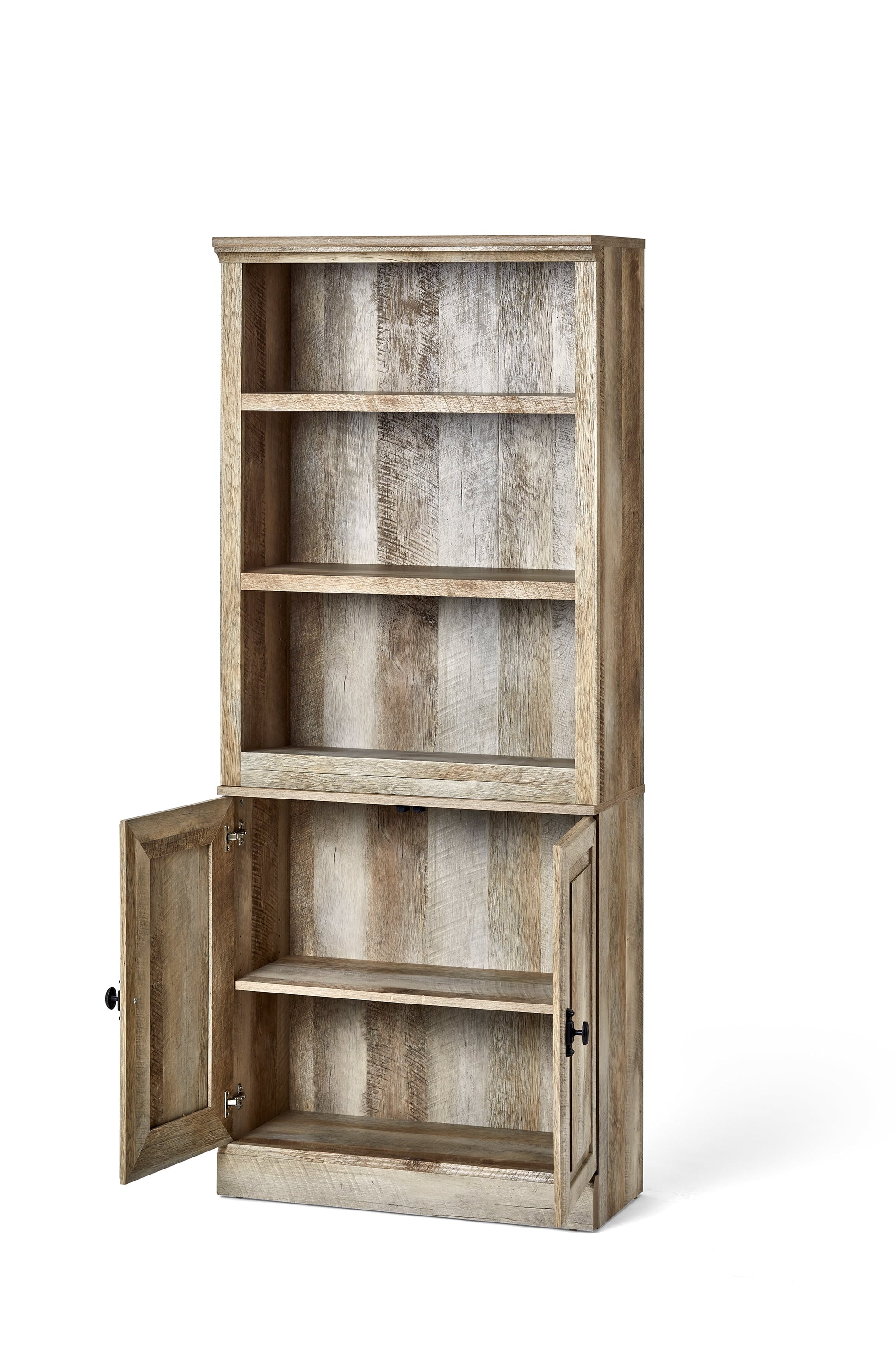 71" Crossmill 5 Shelf Bookcase with Doors, Weathered Wood Finish