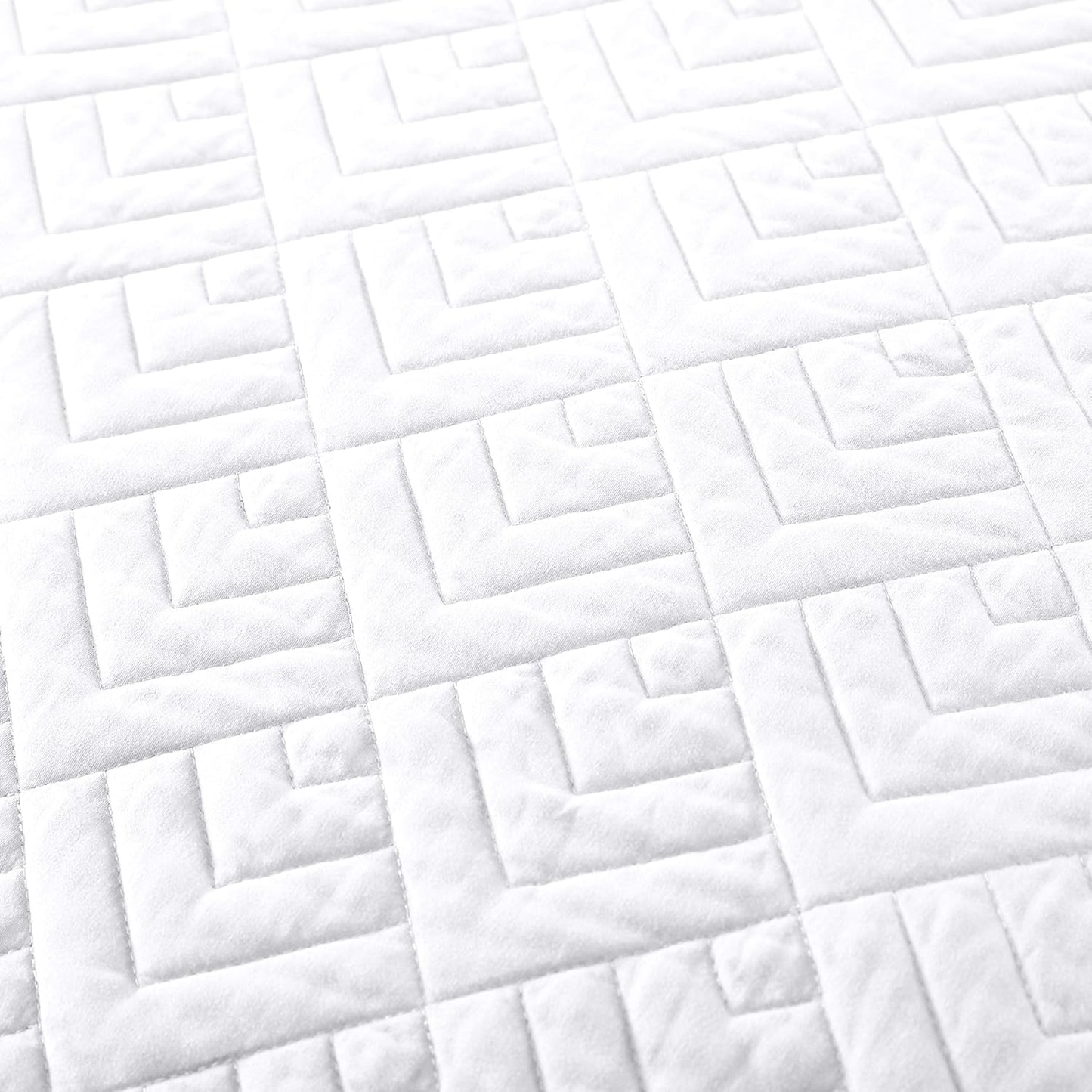 Summer Quilt Set Full/Queen Size White 3 Piece,Lightweight Microfiber Soft Coverlet Squares Pattern Bedspread Set for All Seasons(1 Quilt,2 Pillow Shams)