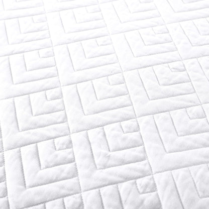 Summer Quilt Set Full/Queen Size White 3 Piece,Lightweight Microfiber Soft Coverlet Squares Pattern Bedspread Set for All Seasons(1 Quilt,2 Pillow Shams)