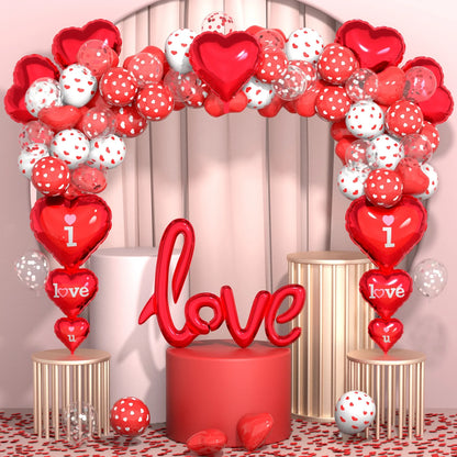 Valentines Day Balloons Kit - Heart Balloons Foil I Love You Balloons 500Pcs Rose Petals for Valentines Day Decorations